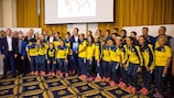 Les joueuses de l'équipe de Roumanie lors de la cérémonie