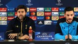 Spurs coach Mauricio Pochettino and captain Hugo Lloris address the media in Monaco