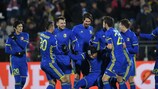 Rostov celebrate their third goal against Bayern on UEFA Champions League matchday five