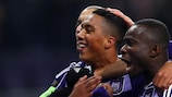 Youri Tielemans celebrates a group stage goal for Anderlecht