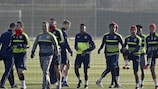 Arsenal players train ahead of their rematch with Basel