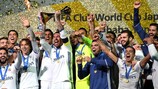 A festa do Real Madrid após o triunfo no Campeonato do Mundo de Clubes da FIFA de 2016