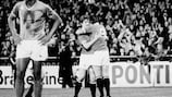 United celebrate Stuart Pearson's goal against St-Étienne in 1977