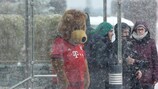 A mascote do Bayern, Baerli equipada para o nevão