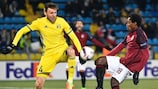 Rostov's Vladimir Granat and Sparta's Tiémoko Konaté vie for possession during the first leg in Russia