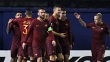 L'esultanza della Roma per il quarto gol segnato nell'andata in casa del Villareal