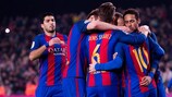 Barcelona celebrate Lionel Messi's late penalty against Leganés