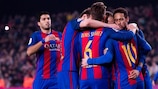 O Barcelona celebra o penalty tardio de Lionel Messi frente ao Leganés