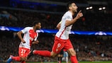 Monaco's Radamel Falcao after scoring the first of his two goals in Manchester