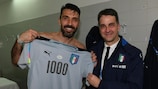 Italy's Gianluigi Buffon after his 1,000th professional match against Albania