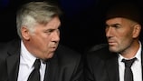 Carlo Ancelotti and Zinédine Zidane sharing a bench at Real Madrid