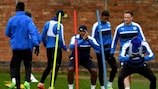 Leicester are put through their paces in training on Monday morning