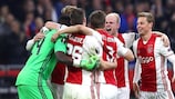 Ajax celebrate a home win against Schalke in the quarter-finals