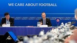 UEFA President Aleksander Čeferin speaks at the UEFA Executive Committee meeting in Helsinki
