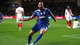 Gonzalo Higuaín celebrates after scoring his and Juventus' first goal at Monaco