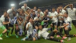 I giocatori del Real Madrid festeggiano il trionfo nella Liga spagnola