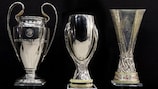 Os troféus das provas de clubes da UEFA - UEFA Champions League, SuperTaça Europeia da UEFA e UEFA Europa League