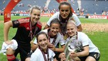 Nadine Kessler (front and centre) celebrates Germany's victory in the 2013 UEFA Women's EURO final