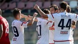 Los jugadores del Videoton celebran uno de sus goles contra el Balzan