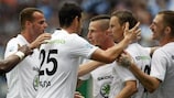 Mladá Boleslav celebrate a goal against Shamrock Rovers