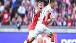 Slavia celebrate a goal in qualifying