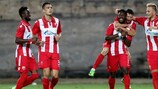 Crvena zvezda celebrate have made it from the first qualifying round to the group stage