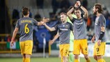 AEK jubelt nach dem Sieg gegen Club Brugge in den Play-offs