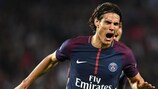 Edinson Cavani enjoys the moment after scoring against Bayern on matchday two