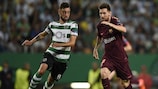 Sporting's Bruno Fernandes (left) tries to stop Lionel Messi on matchday two