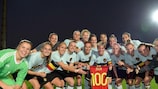 Belgium celebrate Aine Zeler winning her 100th cap