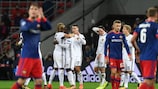 Basel players celebrate their victory at CSKA