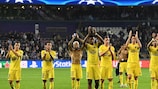 Paris players enjoy their win at Anderlecht