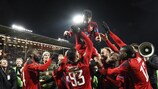 Östersund celebrate a group stage win against Zorya Luhansk