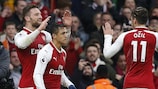 Shkodran Mustafi celebrates his goal for Arsenal in the north London derby