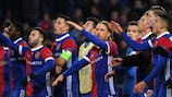 Basel players celebrate their matchday five win against Manchester United