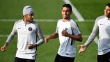 Neymar Marquinhos et Thiago Silva à l'entraînement avec Paris