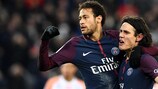 Neymar (left) and Edinson Cavani celebrate during Paris' win against Montpellier