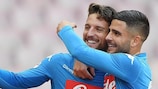 Dries Mertens (left) celebrates one of his two goals for Napoli
