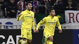 Pablo Fornals (right) after scoring Villarreal's away goal in Lyon