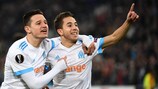 Florian Thauvin (left) with Maxime Lopez after scoring Marseille's third first-leg goal