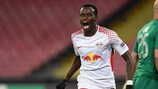 Bruma wheels away after scoring Leipzig's second goal at Napoli