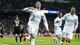 L'esultanza di Cristiano Ronaldo per la seconda rete personale e complessiva del Real Madrid nell'andata contro il PSG