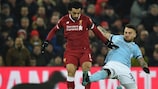Liverpool's Mohamed Salah (left) vies with Manchester City's Nicolás Otamendi during the Premier League game at Anfield in January