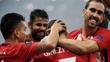 Os jogadores do Atlético comemoram o segundo golo de Antoine Griezmann