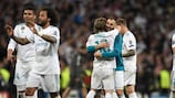 Los jugadores del Real Madrid celebran la clasificación para Kiev
