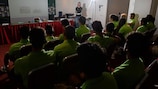 An anti-doping education session at a UEFA youth tournament