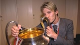David Beckham with the UEFA Champions League trophy in 1999