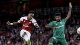 Arsenal's Pierre-Emerick Aubameyang (left) and Artur of Vorskla in matchday one action