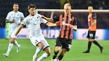 Hoffenheim's Florian Grillitsch (left) tackles Serhiy Bolbat of Shakhtar