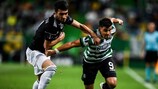 Mahir Madatov (Qarabağ) e Marcos Acuña (Sporting) no jogo de Setembro passado entre as duas equipas em Lisboa